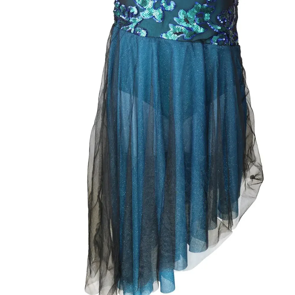 Revolution Dancewear Torquoise & Black Mesh Sparkling Dance Outfit XLC